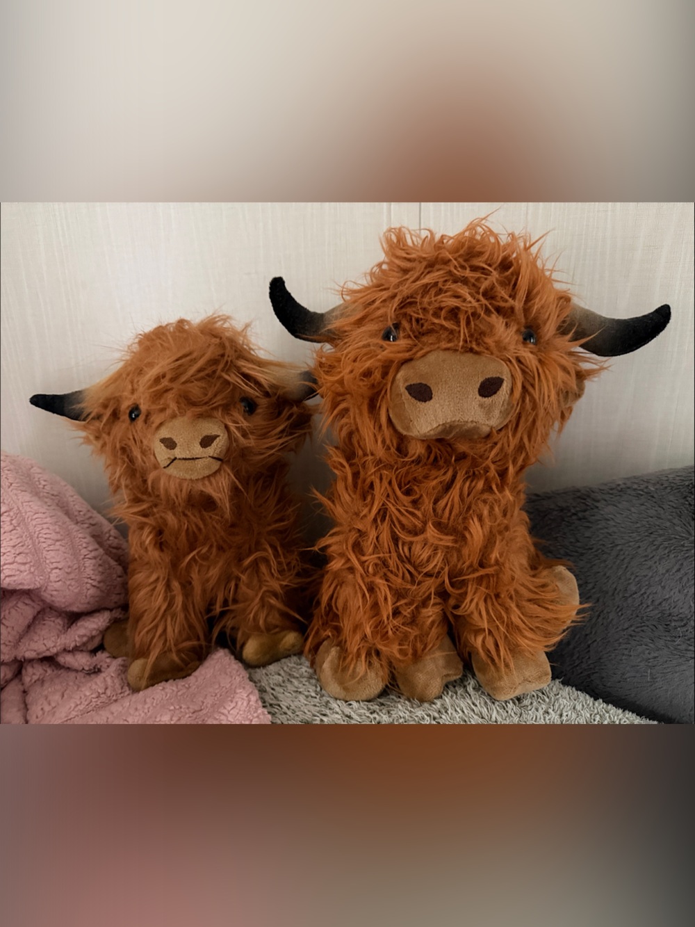 2 Plush Highland Cow Stuffed Animals - Rust Brown